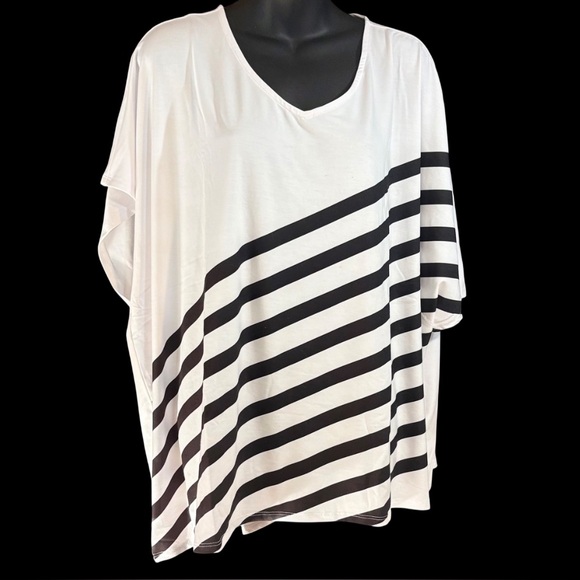 Elizabeth & Clarke Tops - an Elizabeth & Clarke StainTech striped tunic with an asymmetric hem 1x